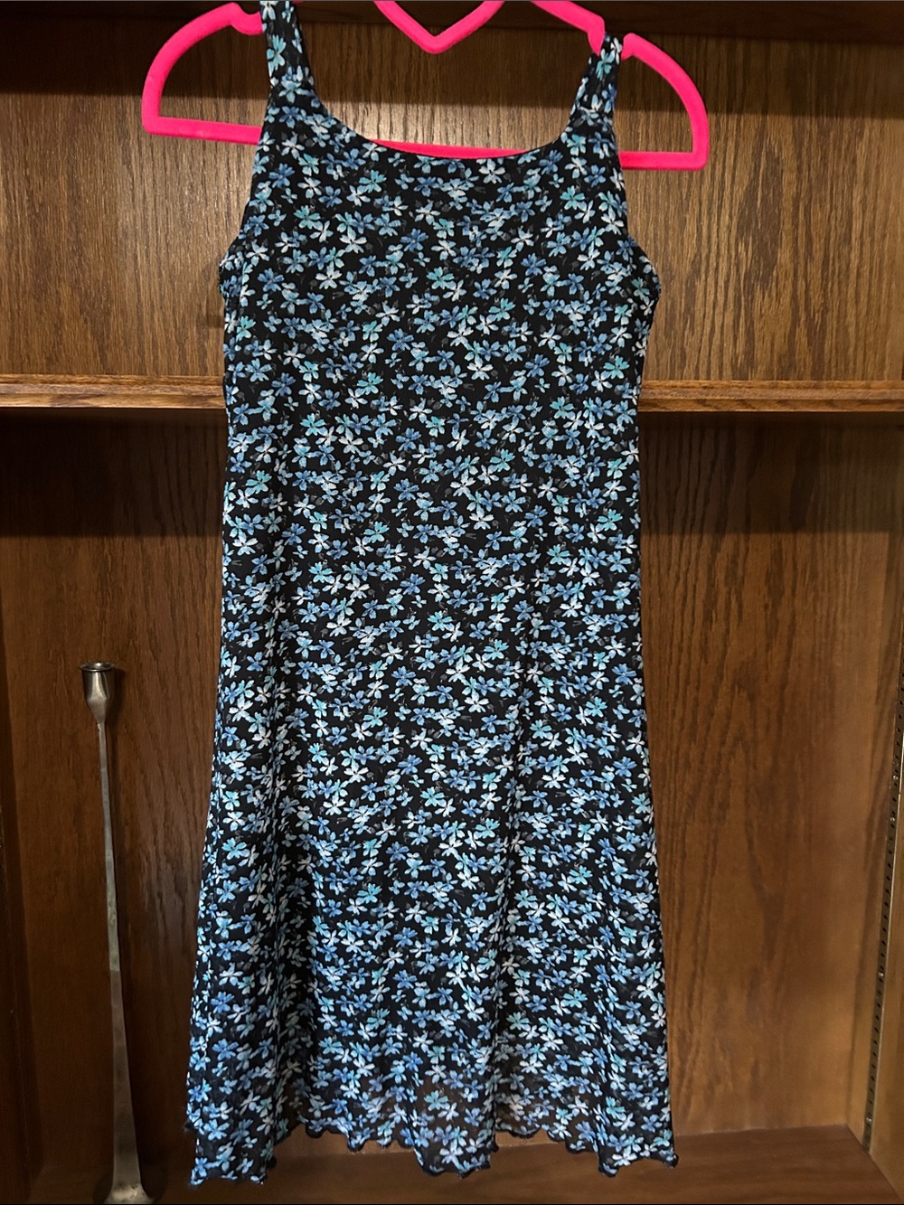 Girls Knitworks Black Dress with Light Blue Floral Print small 7/8